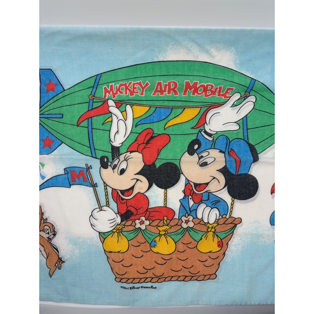 Vintage 70s 80s 90s Mickey Mouse Linen Pillow Cases Set of 2 Aviation Flying